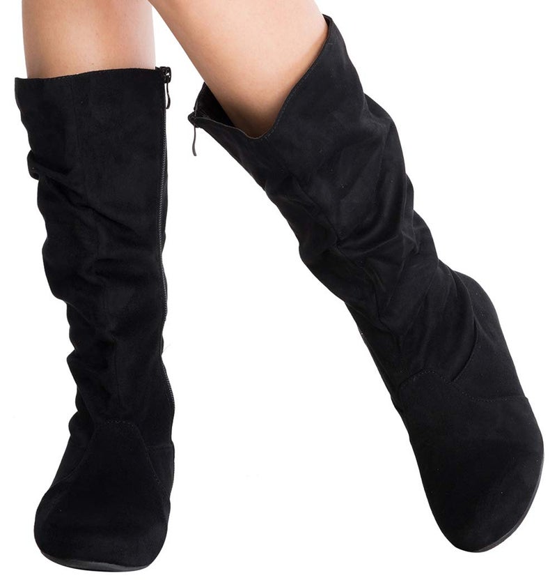 Olivia K Womens Low Heel Mid-Calf Slouchy Suede Slip On Casual Boots with Side Zipper - Image 2